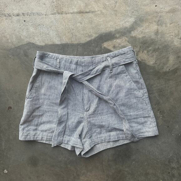 Abercrombie & Fitch Shorts Womens XS Blue White Striped Linen Blend Belted Short - Picture 5 of 9